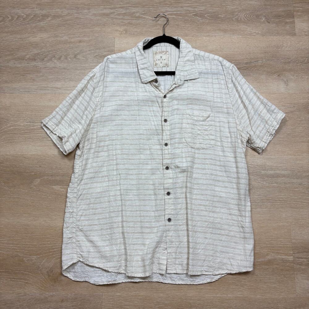 Amiani Linen Striped Button Up Casual Short Sleeve‎ Men’s XXL Color Cream